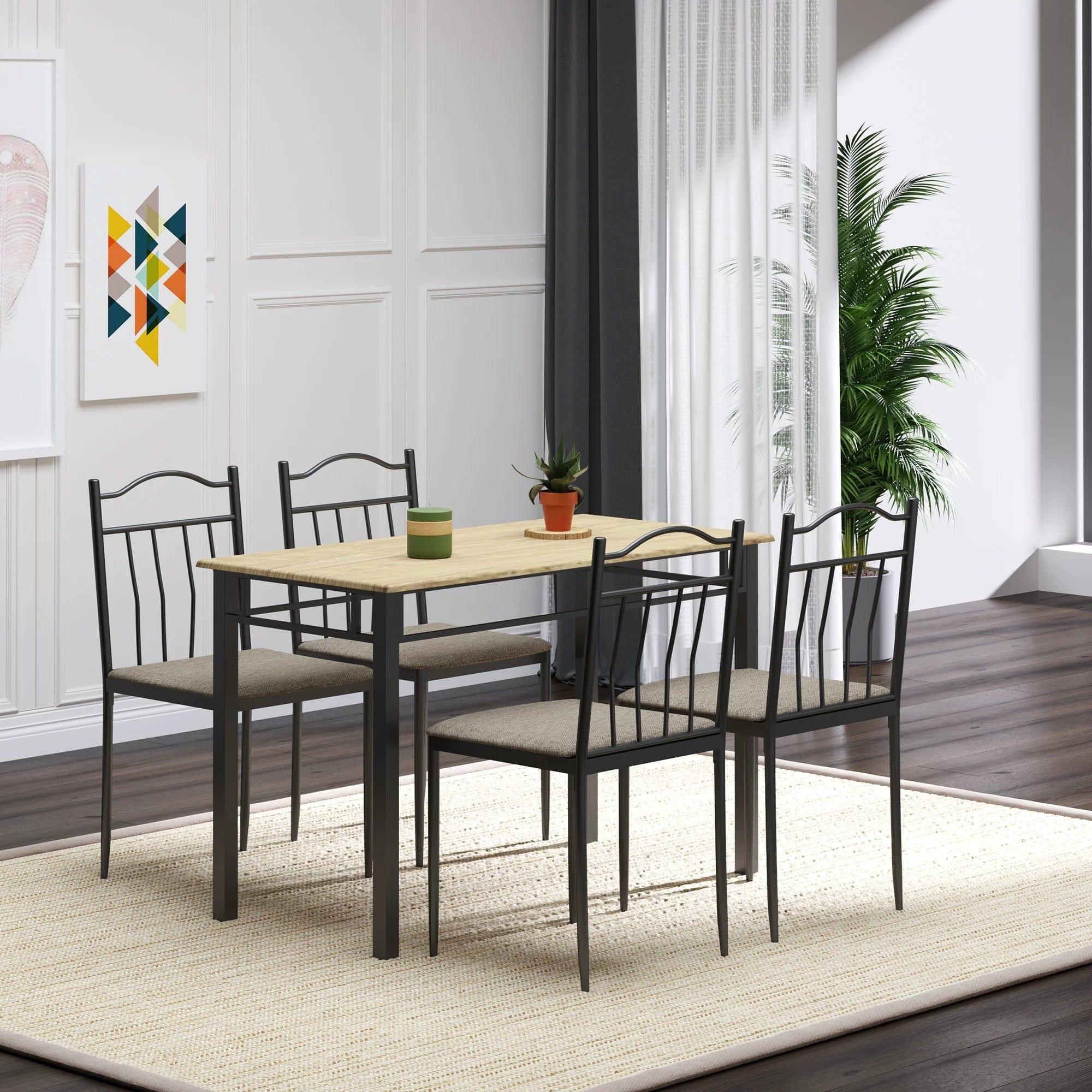 5 Piece Dining Set 1 Table 4 Chairs for Home Kitchen with Padded Seat, Metal Frame - Ouch Cart