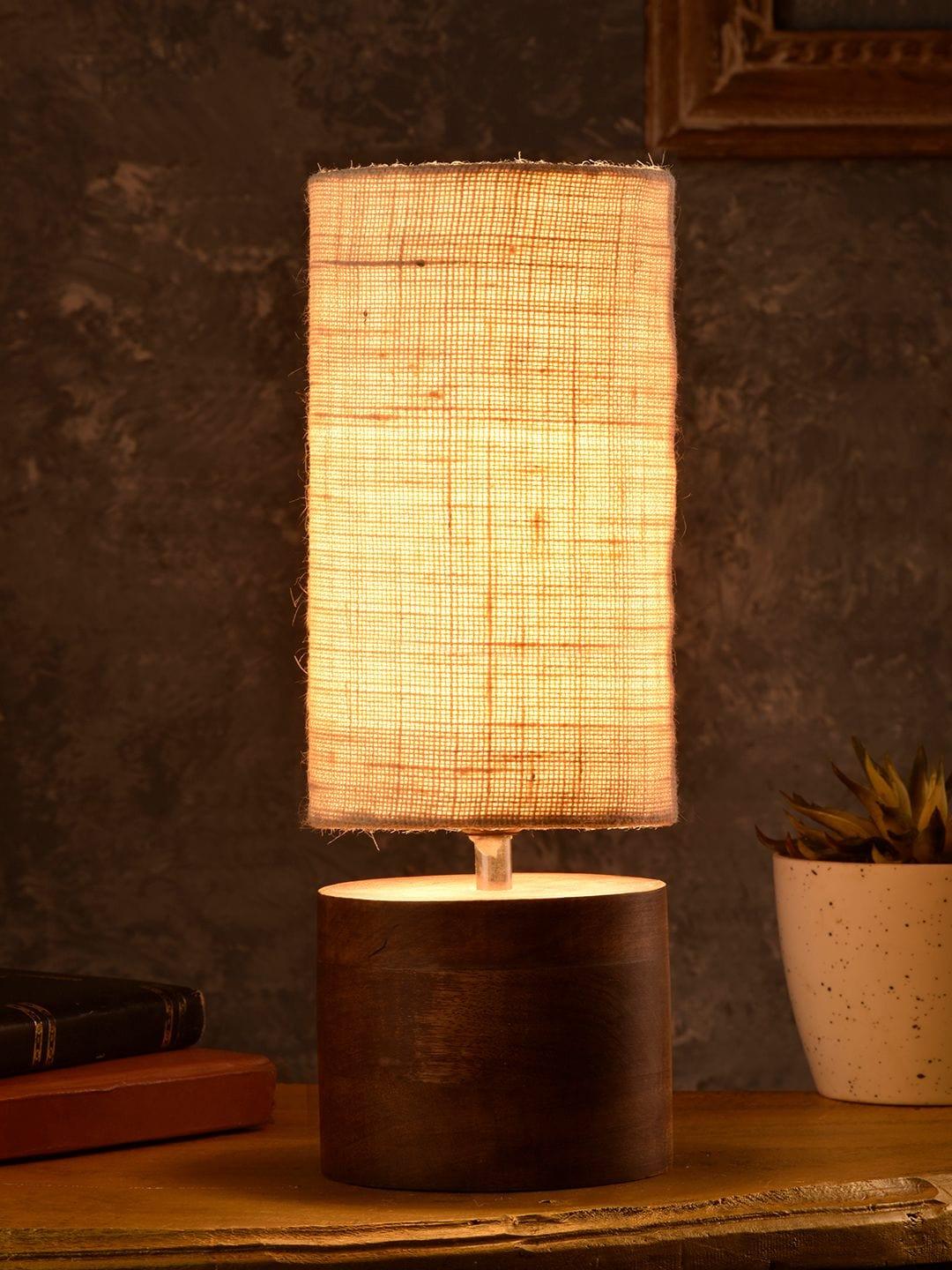 Wooden Log Table Lamp with White Jute Shade - Ouch Cart