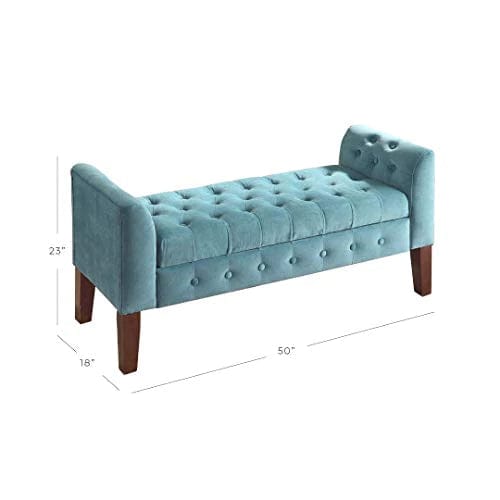 Fabric Velvet Tufted Storage Bench Settee - With Wood Legs, Teal