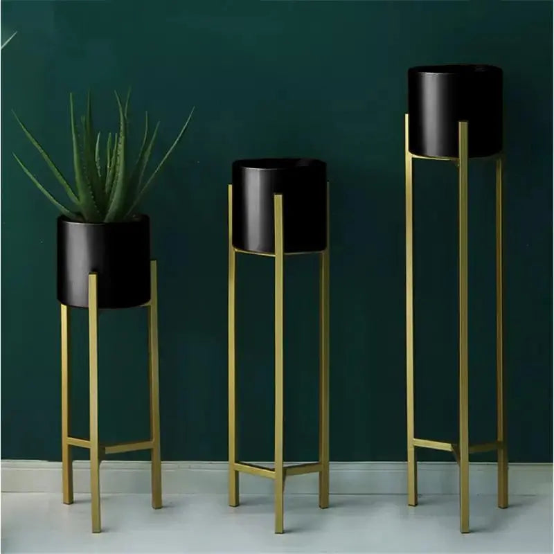 Plant Stand | 3 pcs Modern Planters for Indoor Plants | Metal Floor Planter Set with Foldable Stand (Pack of 3) - Ouch Cart
