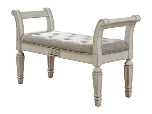 Ashley Realyn French Country Upholstered Tufted Accent Bench, Antique White