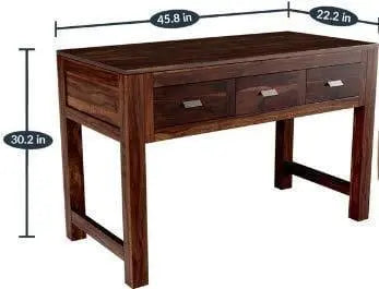 Standard Size Sheesham Wooden Three Drawer Study & Laptop Table in Provincial Teak Finishing - Ouch Cart