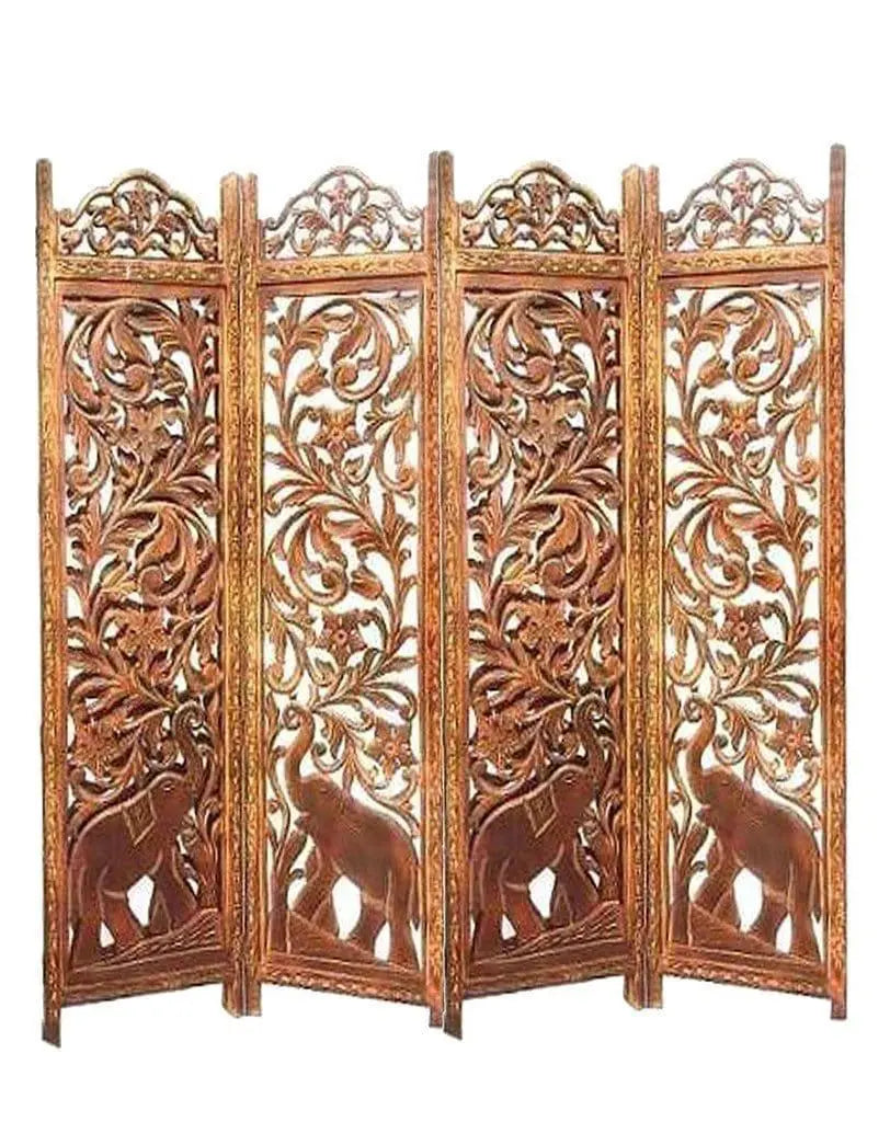 4-Panel Wooden Room Divider (Standard, Brown) - Ouch Cart