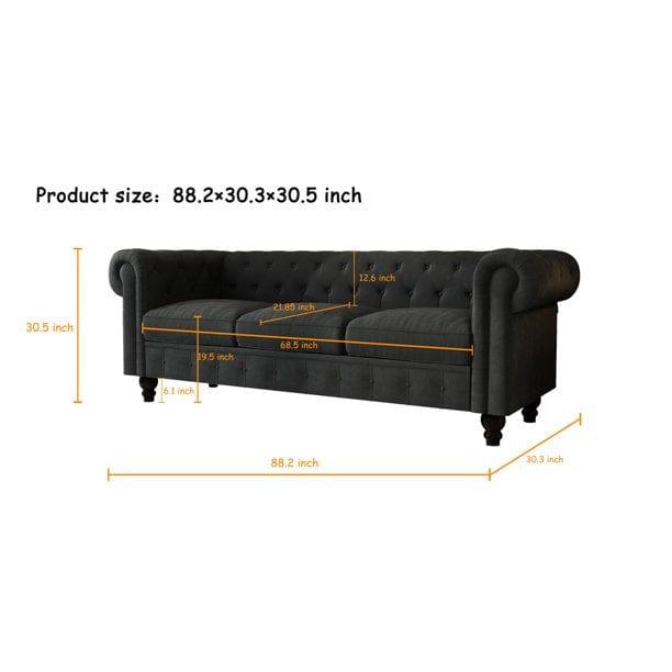 3 Seater Chesterfield Couch Furniture,Classic Velvet Upholstered Sofa with Deep Tufted Back and Scroll Arms - Ouch Cart