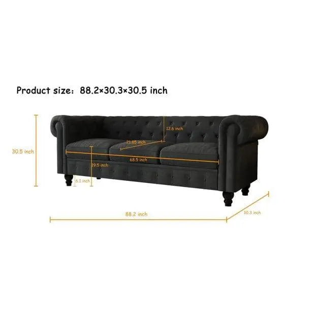 3 Seater Chesterfield Couch Furniture,Classic Velvet Upholstered Sofa with Deep Tufted Back and Scroll Arms - Ouch Cart