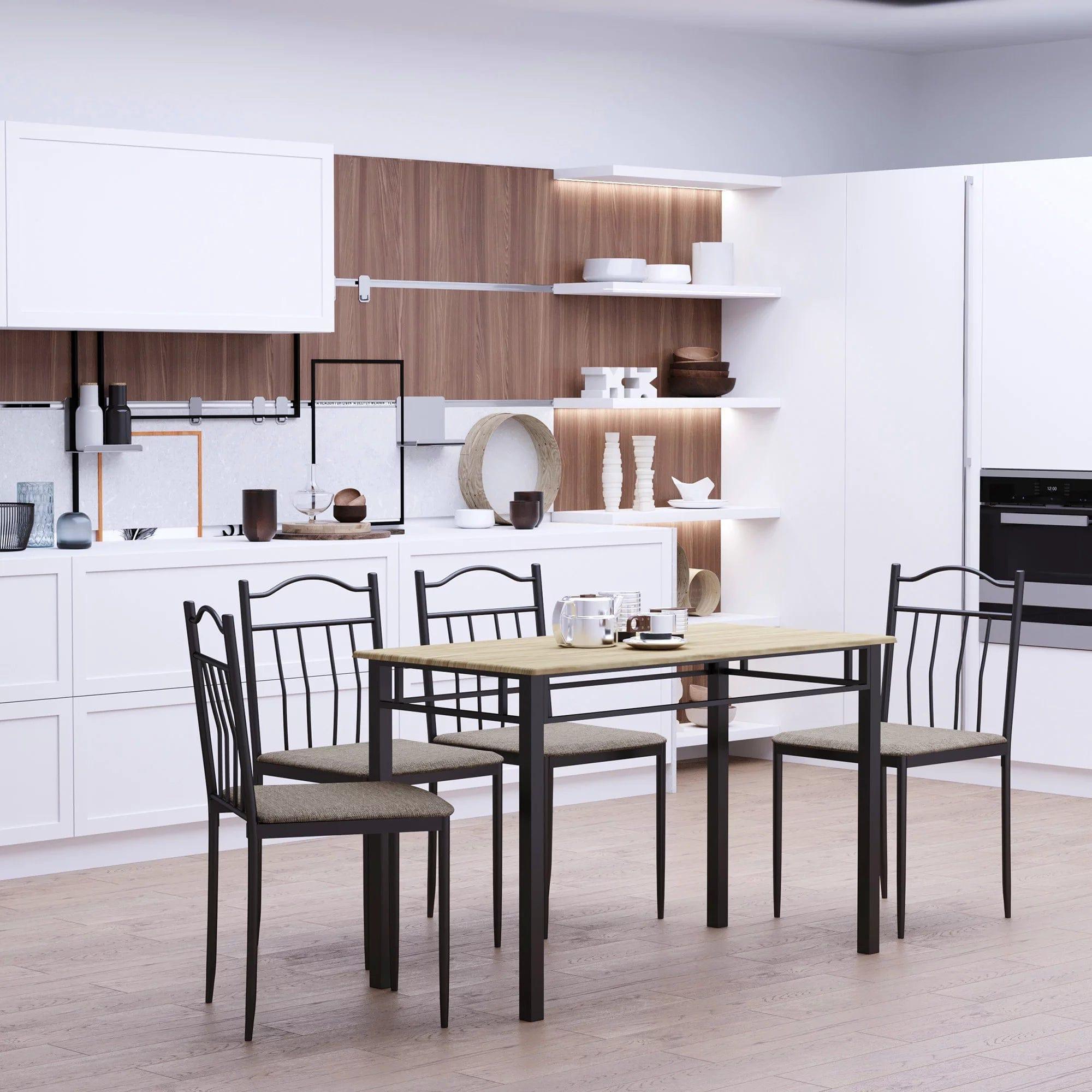 5 Piece Dining Set 1 Table 4 Chairs for Home Kitchen with Padded Seat, Metal Frame - Ouch Cart