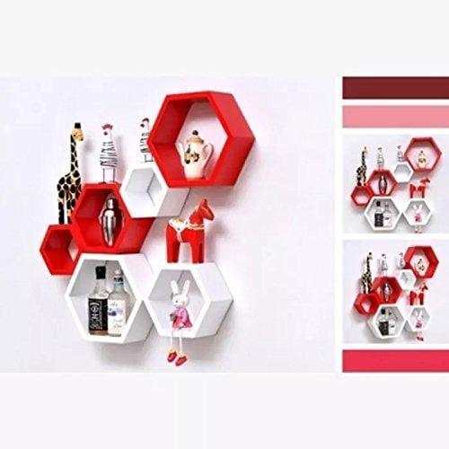 Fancy 6 Pcs Hexagonal Wooden Wall Shelf Home decoration - Ouch Cart