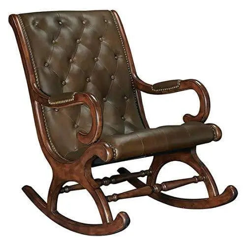 Wooden Classic and Antique Leather Rocking Chair/Easy Aaram Chair for Back Pain/Relaxing Chair - Ouch Cart
