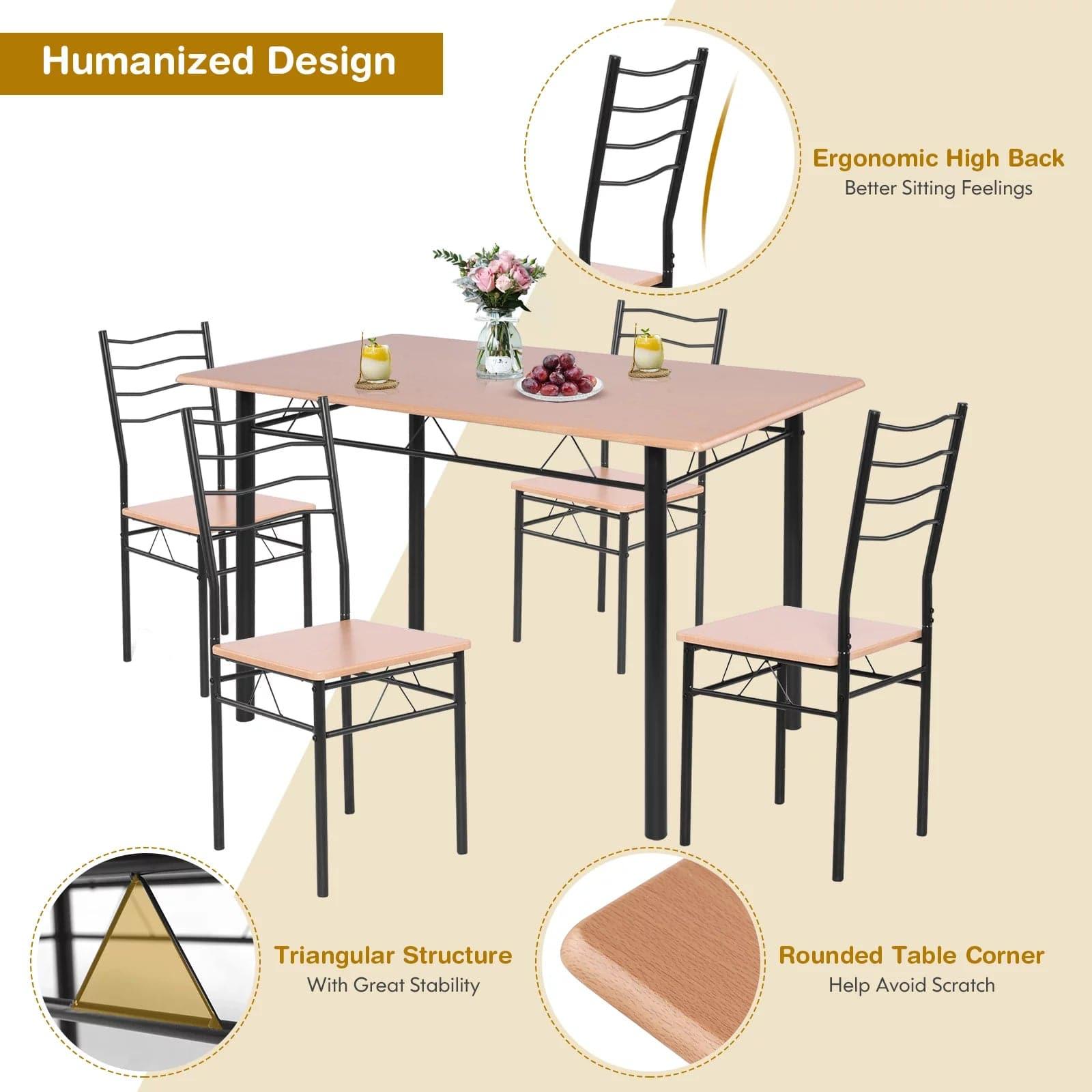 5-Pieces Dining Table Set 4 Chairs MDF Metal Frame- Ouch Cart