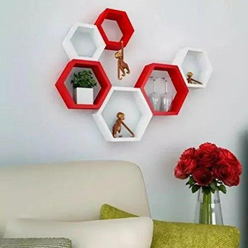 Fancy 6 Pcs Hexagonal Wooden Wall Shelf Home decoration - Ouch Cart