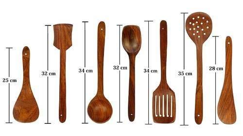 7 PCS Wooden Spoons and Spatula for Cooking, Sleek, Sold and Non-Stick Cookware for Home Use and Kitchen Décor - Ouch Cart