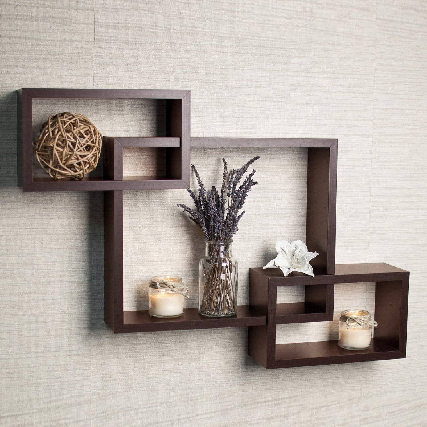 Wooden Wall Shelf for Living Room Stylish | Hanging Book Rack Organizer | Floating Display Showpiece Organizer (Set of 3 Cubes, Color-Brown) - Ouch Cart