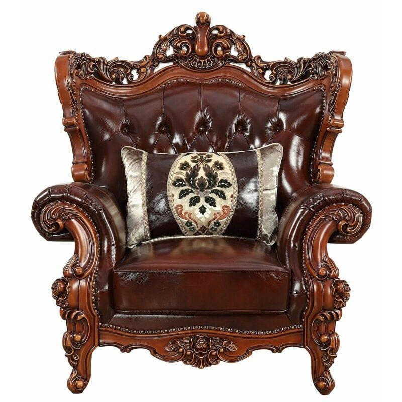 Royal Carved Wide Tufted Arm Chair Sofa (Teak Wood, Dark Brown) - Ouch Cart