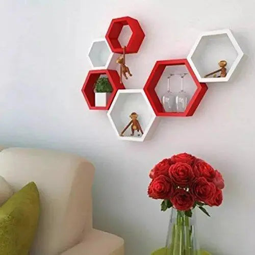 Fancy 6 Pcs Hexagonal Wooden Wall Shelf Home decoration - Ouch Cart