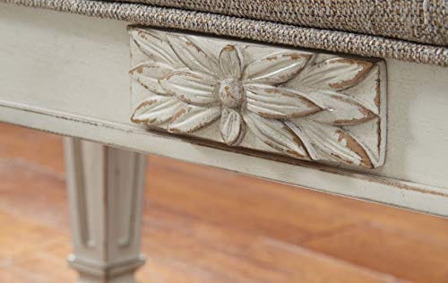Ashley Realyn French Country Upholstered Tufted Accent Bench, Antique White