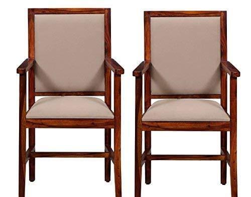 handicrafts pure sheesham wood standard arm cushioned comfort back rest seating chair set of 2 pcs - Ouch Cart