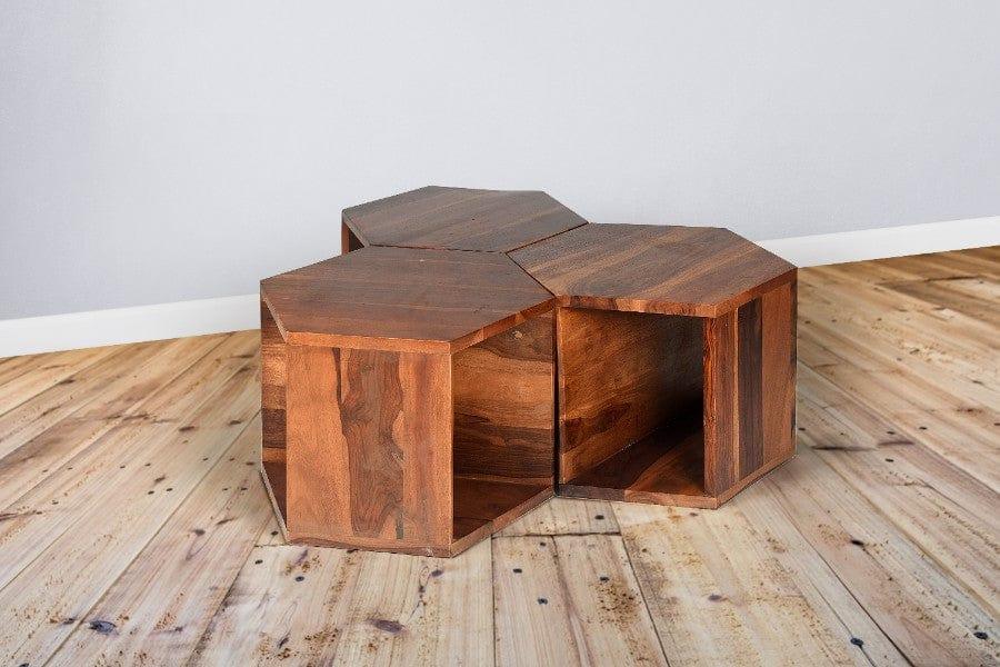 Sheesham Wood Arshia Set Of 3 Hexagonal Tables - Ouch Cart