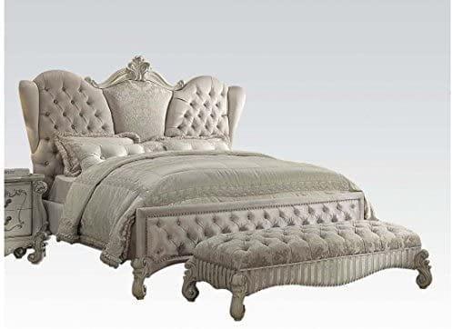 Versailles Queen Bed Ivory Velvet & Bone White - Ouch Cart