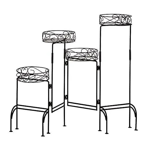 4 Tier Metal Plant Stand, Foldable Flower Pot Holder for Room, Rustproof Potted Storage Shelf Rack- Black (Upgrade Black) - Ouch Cart