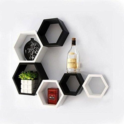 Fancy 6 Pcs Hexagonal Wooden Wall Shelf Home decoration - Ouch Cart