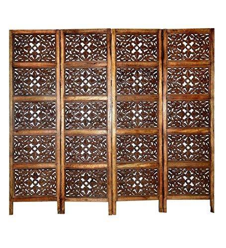 Wooden Partition - Solid Wood 4 Panel Room Wooden Partition (Brown) for Living Room - Ouch Cart