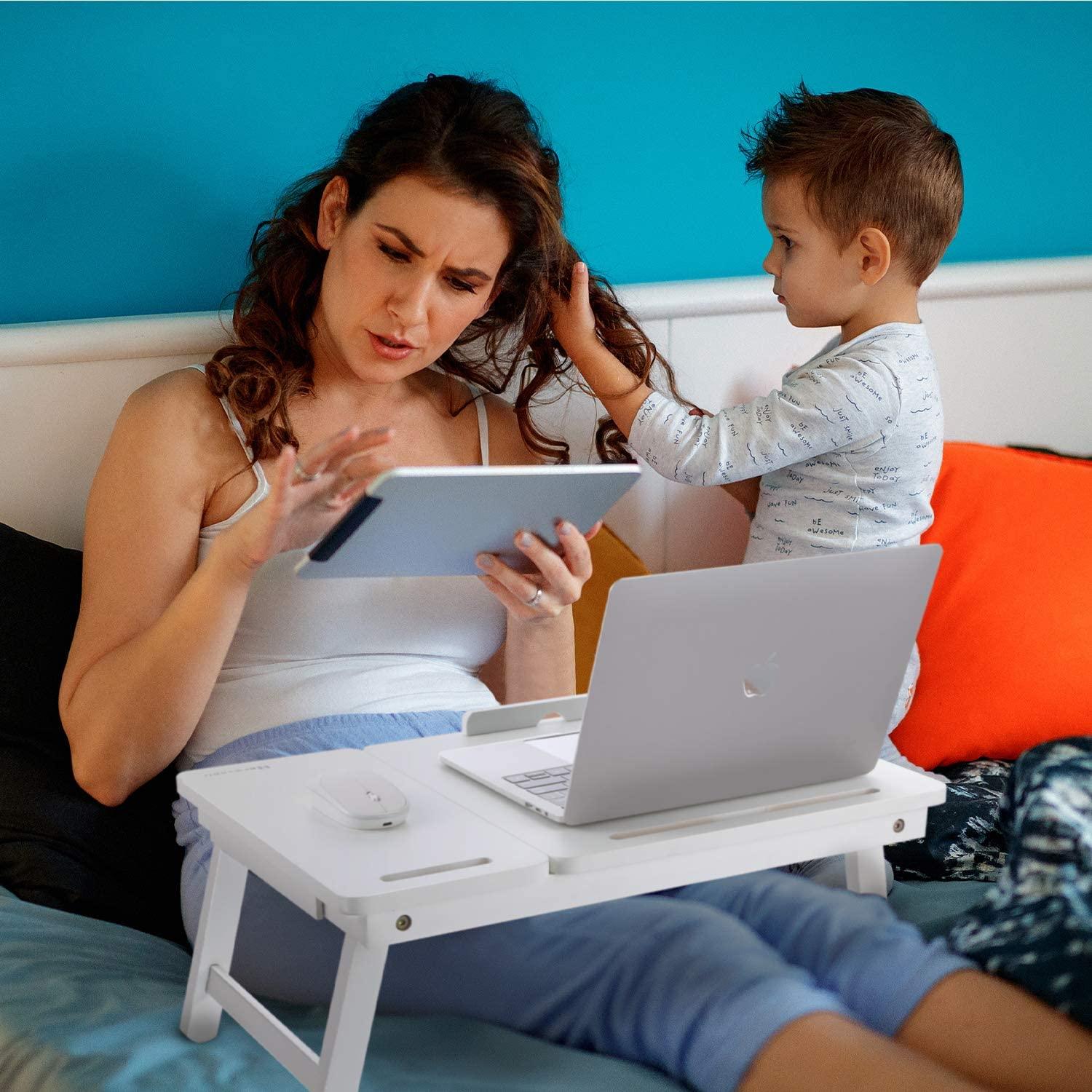 Foldable Laptop Desk Tray, Wooden Breakfast Serving Tray/Study Table with Drawer - Ouch Cart