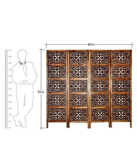 Wooden Partition - Solid Wood 4 Panel Room Wooden Partition (Brown) for Living Room - Ouch Cart