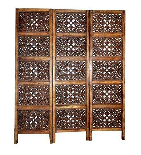 Wooden Partition - Solid Wood 4 Panel Room Wooden Partition (Brown) for Living Room - Ouch Cart