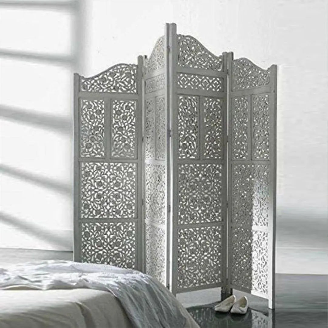 4 Panel Wooden Partition Wooden Handcrafted Partition Room Divider Separator for Living Room Office Wood Consists of 4 Panels to be Placed in Zig-Zag - Ouch Cart