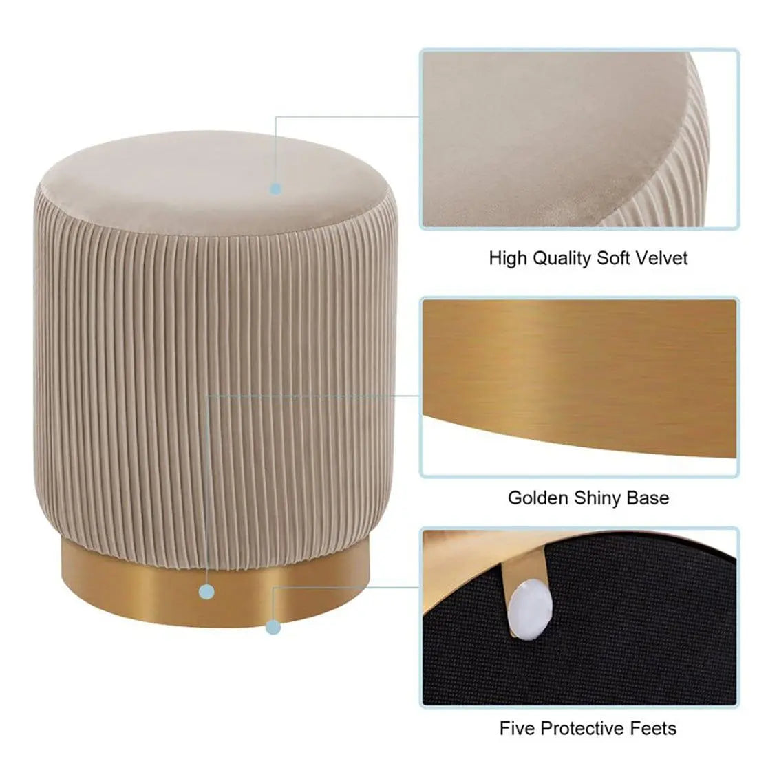 DOE BUCK ROUND VELVET GOLD OTTAMAN/POUFEE IN CREAM - Ouch Cart