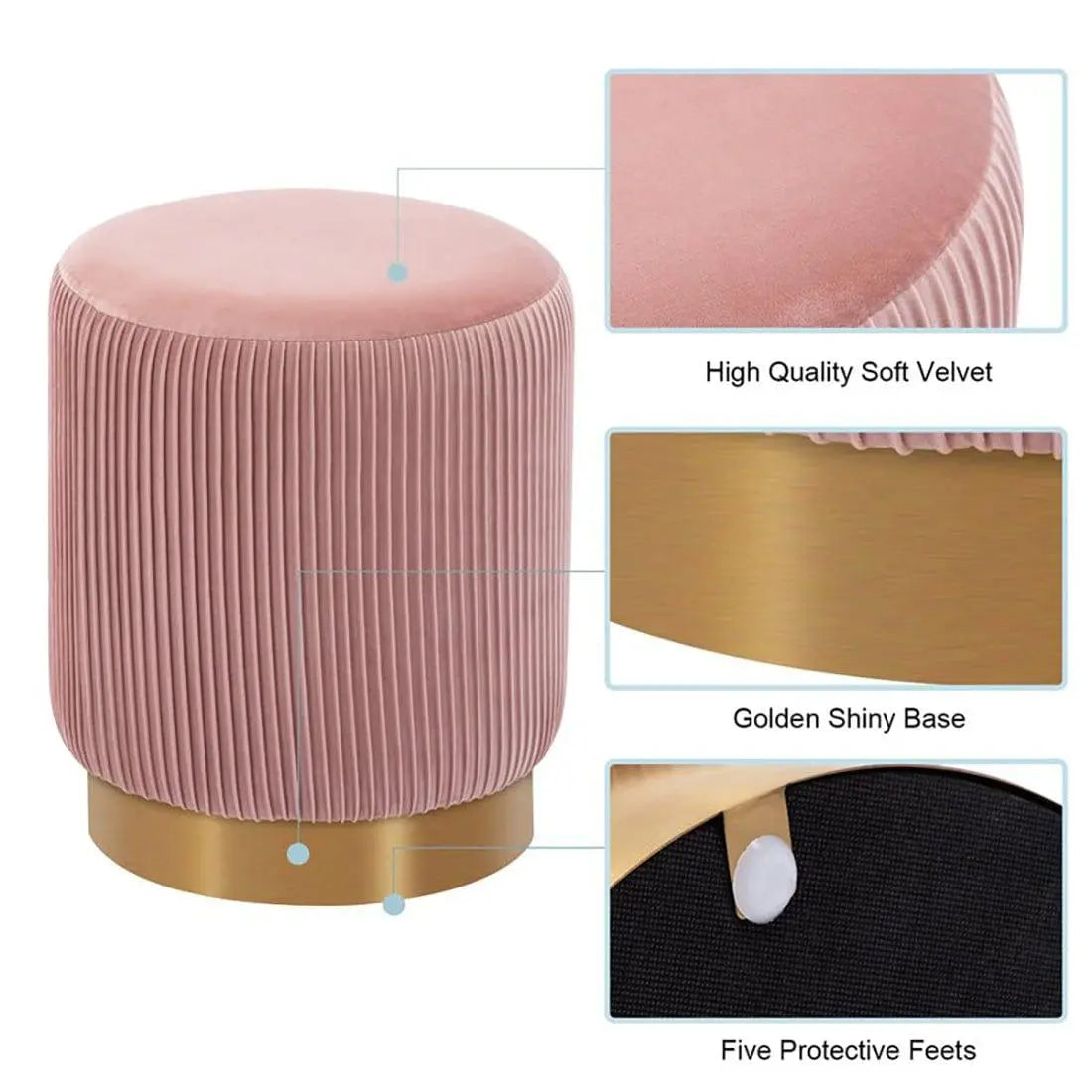 DOE BUCK ROUND VELVET GOLD OTTAMAN/POUFEE IN LIGHT PINK - Ouch Cart