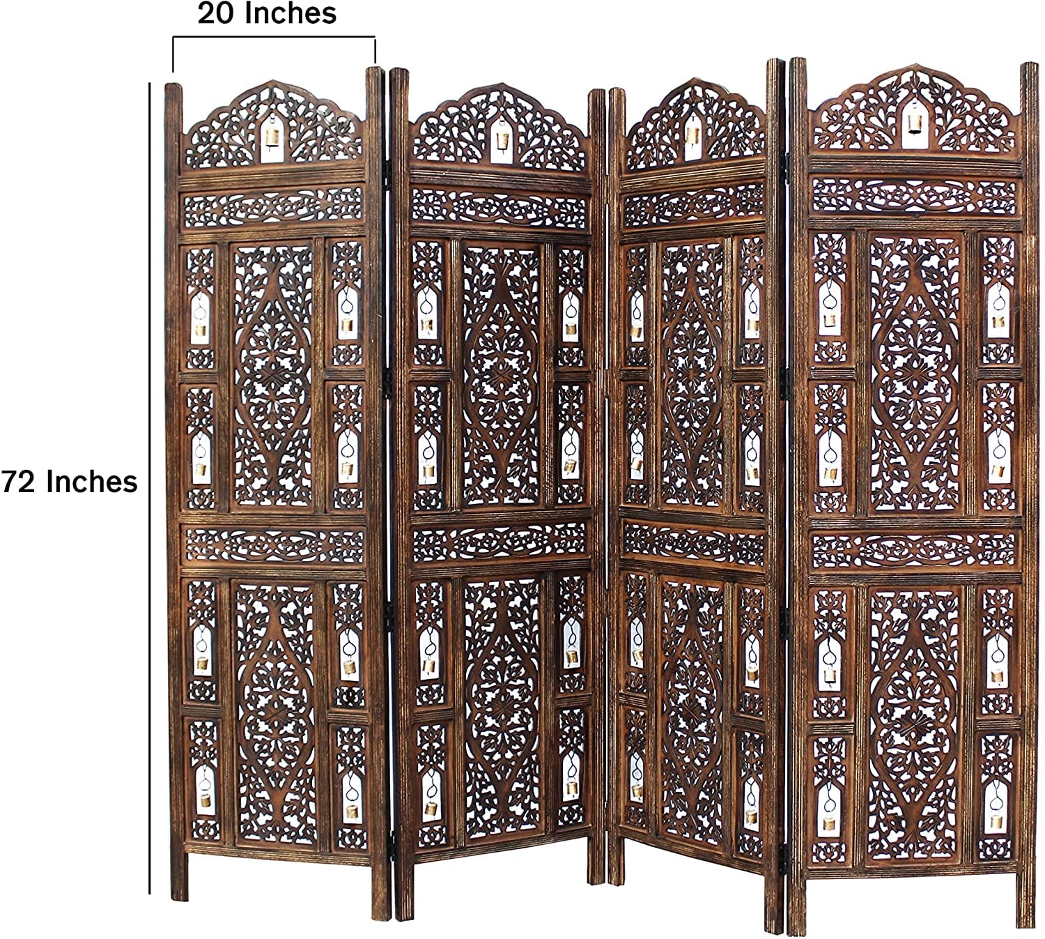4 Panel Wooden Handcrafted Partition Room Divider Separator for Living Room Office Partition Screen Room Divider Wood Partitions for Home Kitchen & Office