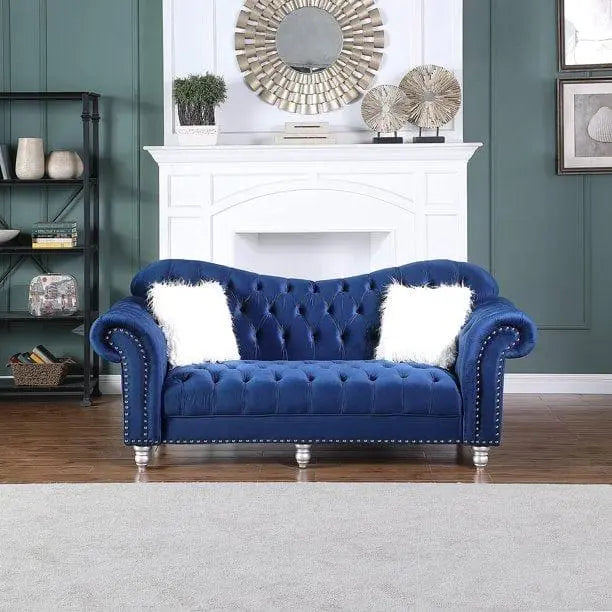 Luxury Classic America Chesterfield Tufted Camel Back Armchair Living Room Sofa, Blue - Ouch Cart