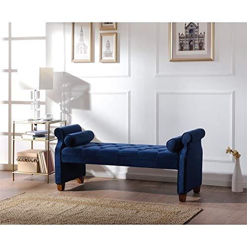 Tufted Roll Arm Entryway Bench in Navy Blue - Ouch Cart