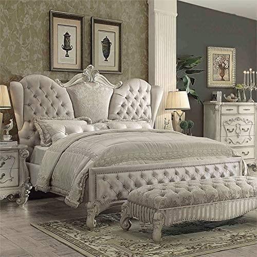 Versailles Queen Bed Ivory Velvet & Bone White - Ouch Cart