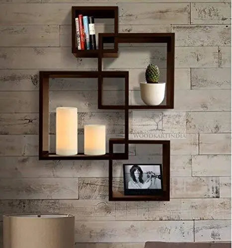 Wooden Wall Mounted Shelf Rack for Living Room Decor ) - Set of 4 - Ouch Cart
