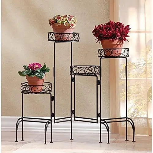 4 Tier Metal Plant Stand, Foldable Flower Pot Holder for Room, Rustproof Potted Storage Shelf Rack- Black (Upgrade Black) - Ouch Cart