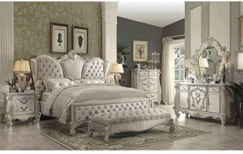 Versailles Queen Bed Ivory Velvet & Bone White - Ouch Cart
