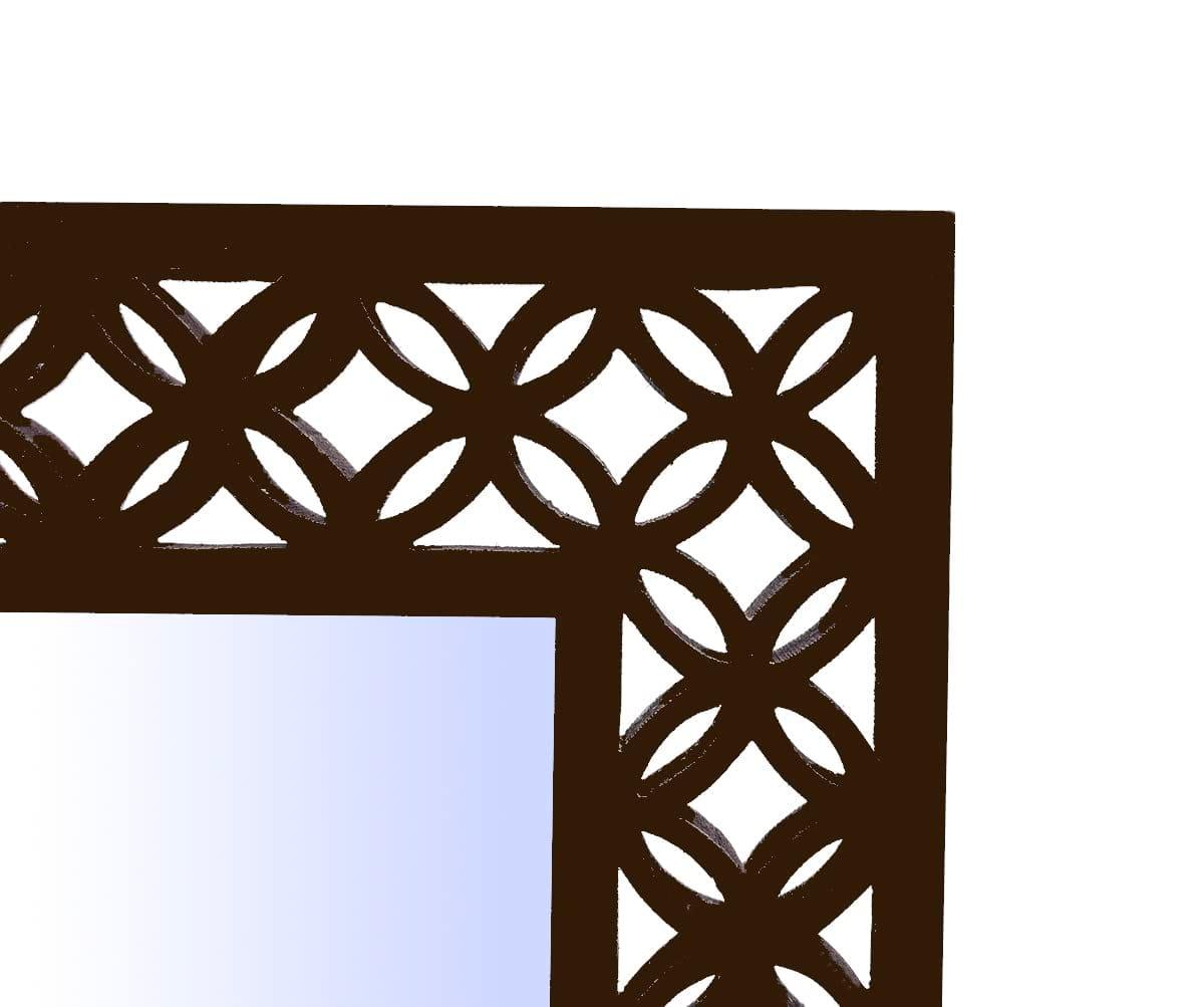 Decorative & Hand Crafted Wooden Wall Mirror in Walnut Finish ( 45 x 45 cm) - Ouch Cart