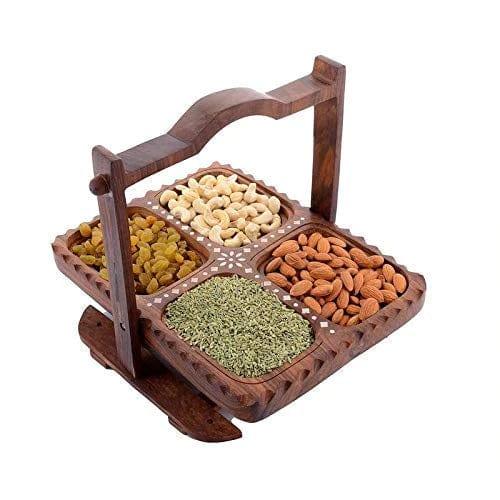 WOODEN BEAUTIFUL DRY FRUIT FOLDABLE BASKET RECTANGULAR SHAPE 4 PART - Ouch Cart