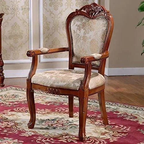 Sheesham Wood Back Comfort Seating Chair Hand Carved Armrest Royal Dining Chair for Home & Office (Brown, cream) - Ouch Cart