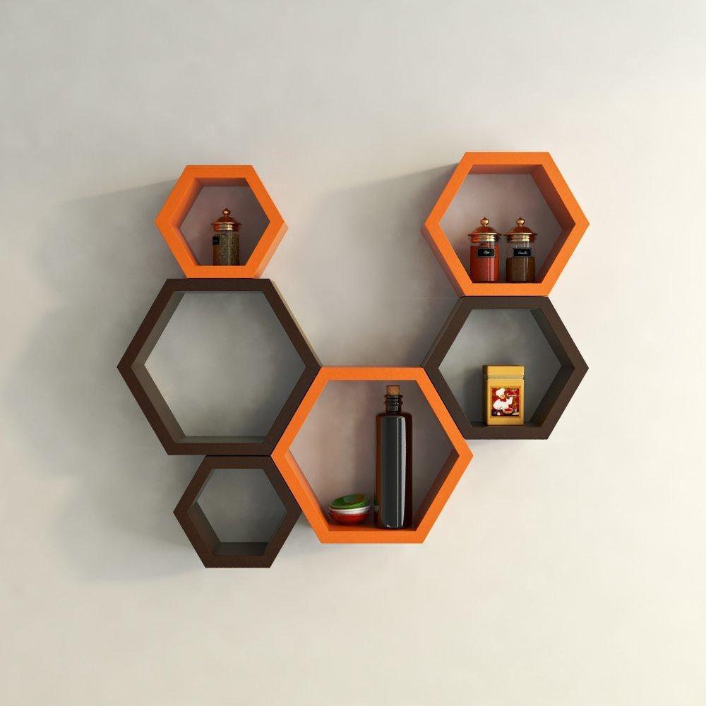 Fancy 6 Pcs Hexagonal Wooden Wall Shelf Home decoration - Ouch Cart