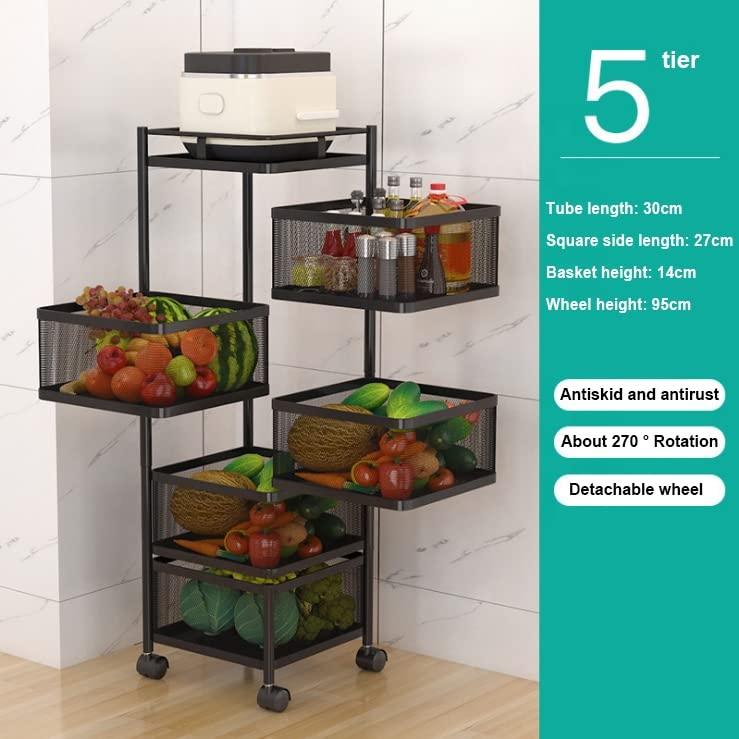 Kitchen Trolley Kitchen Organizer Items And kitchen accessories items for Kitchen Storage Rack Square Design Fruits & Vegetable Onion Cutlery ,Jars Container Kitchen Trolley with Wheels Black - Ouch Cart