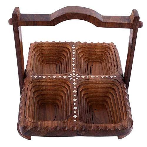 WOODEN BEAUTIFUL DRY FRUIT FOLDABLE BASKET RECTANGULAR SHAPE 4 PART - Ouch Cart