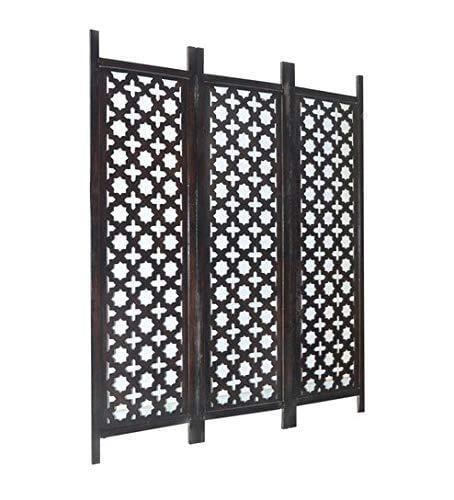 Solid Wood 3 Panel Room Wooden Partition (Brown) for Living Room - Ouch Cart