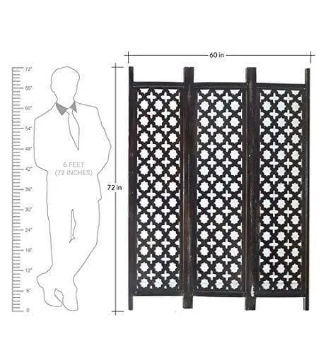 Solid Wood 3 Panel Room Wooden Partition (Brown) for Living Room - Ouch Cart