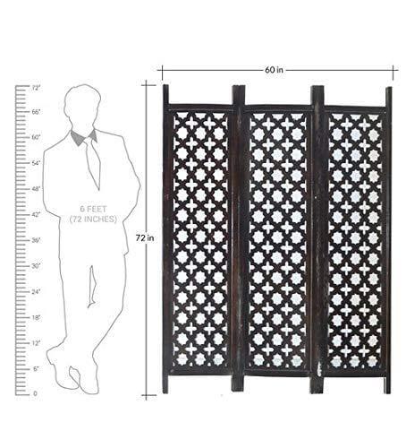 Solid Wood 3 Panel Room Wooden Partition (Brown) for Living Room - Ouch Cart