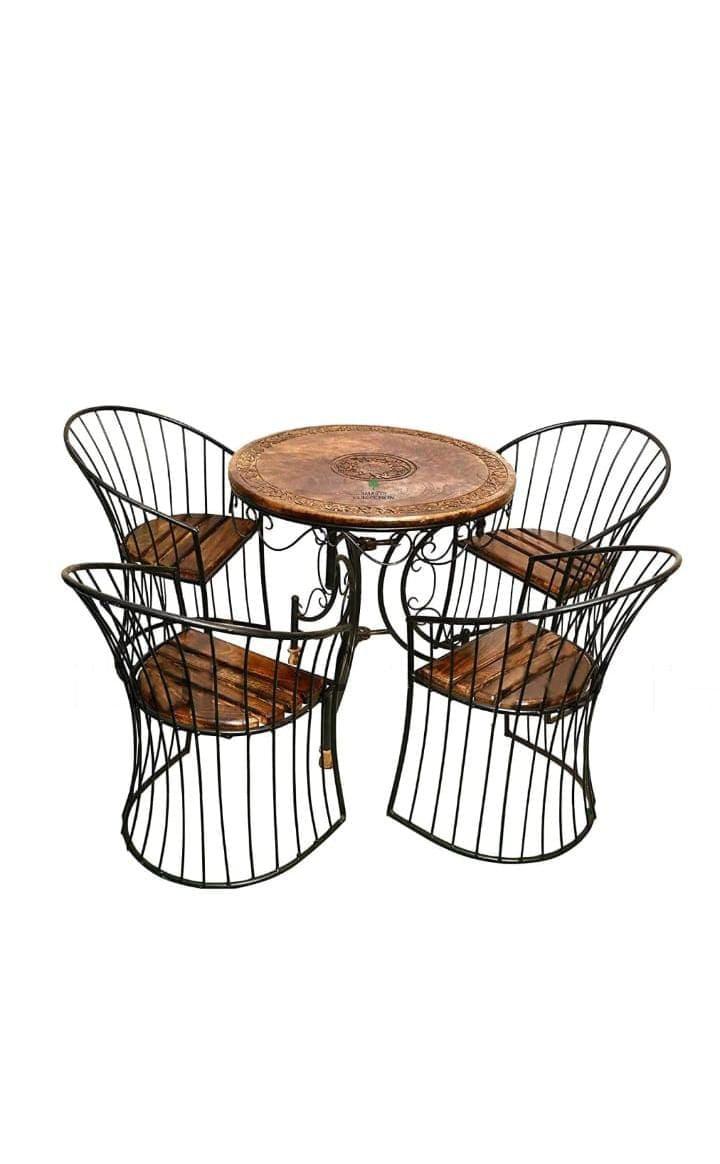 Wooden Wrought Iron Furniture Set Garden Outdoor/Indoor Furniture (4 CHAIR TABLE SET)
