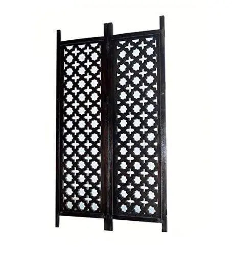 Solid Wood 3 Panel Room Wooden Partition (Brown) for Living Room - Ouch Cart