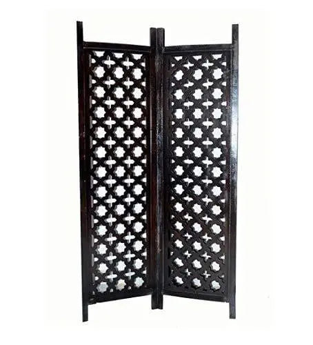 Solid Wood 3 Panel Room Wooden Partition (Brown) for Living Room - Ouch Cart